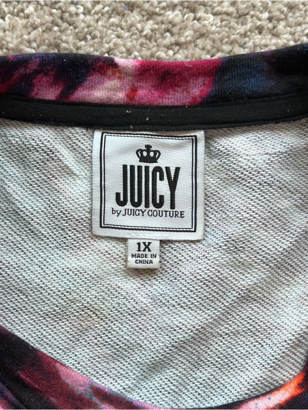 Juicy by Juicy Couture 1X Cropped Sweatshirt Spiral Tie Dye Galaxy Crown Cotton - Picture 4 of 8